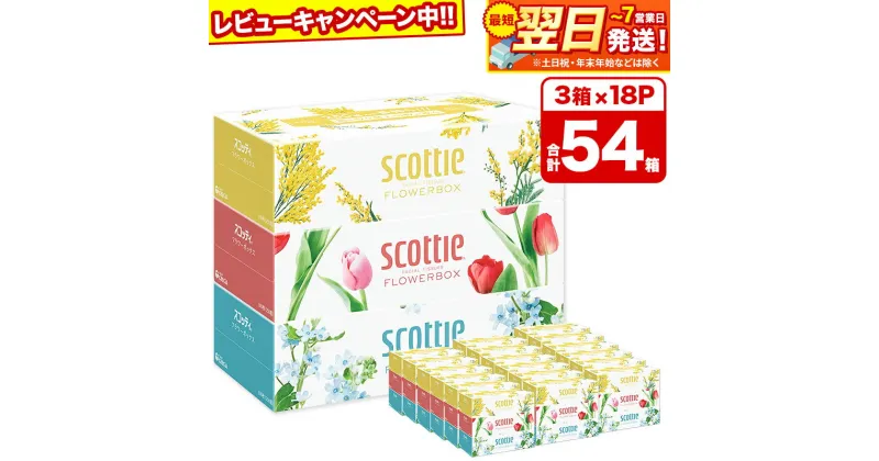 【ふるさと納税】ティッシュペーパー スコッティ フラワーボックス250組 54箱(3箱×18パック) 日用品 最短翌日発送【レビューキャンペーン中】