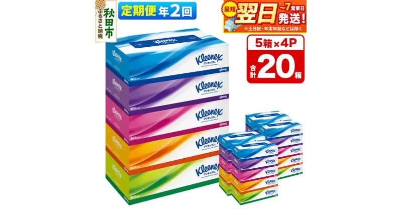 【ふるさと納税】《6ヶ月ごとに2回お届け》定期便 ティッシュ クリネックス 20箱 5箱×4パック 秋田市オリジナル 最短翌日発送 【レビューキャンペーン中】