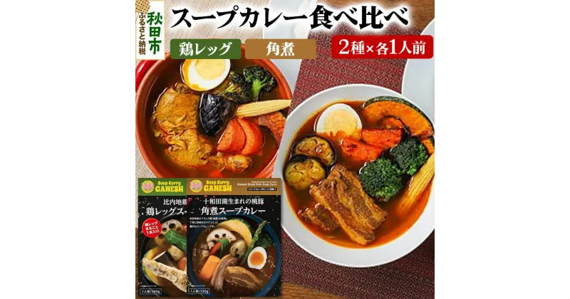 【ふるさと納税】比内地鶏仕込みのスープカレー2種食べ比べセット （鶏レッグ・角煮×各1食分）