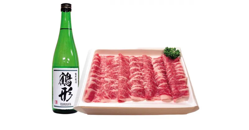 【ふるさと納税】国産 牛肉 鶴形牛モモバラ焼肉用・大吟醸「鶴形」セット　 お肉 黒毛和牛 肉料理 食材 国産 おうち焼肉 BBQ バーベキュー お祝い 日本酒 　お届け：受取可能日時を必ずご記入ください。