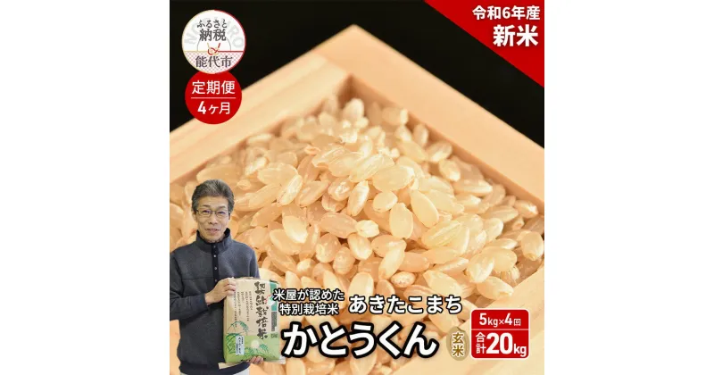 【ふるさと納税】《定期便4ヶ月》 新米 玄米 特別栽培米 秋田県産 あきたこまち 米屋が認めたお米 「かとうくん」5kg×4回 合計20kg　定期便　お届け：2024年10月上旬頃より順次出荷予定