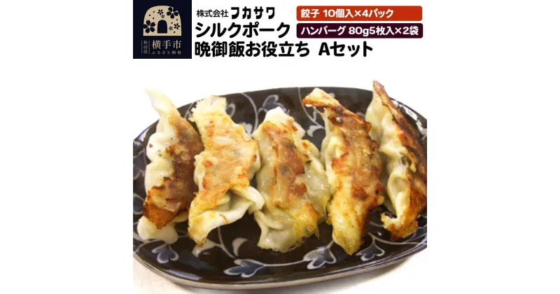 【ふるさと納税】シルクポーク晩御飯お役立ち Aセット 餃子（10個入×4パック） ハンバーグ（80g5枚入×2袋）