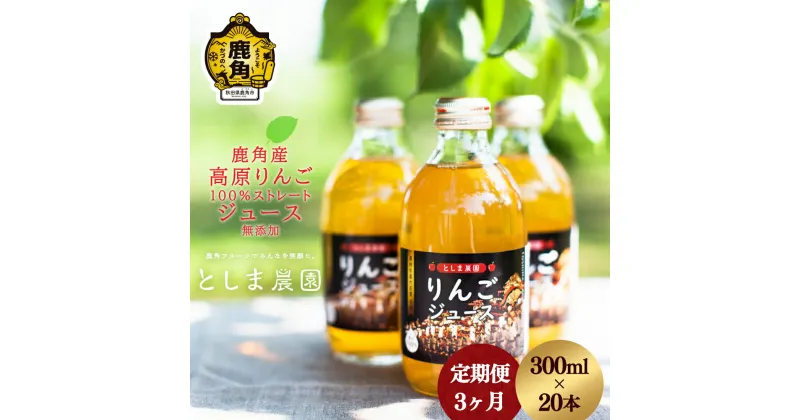 【ふるさと納税】 鹿角産 高原りんごジュース 300ml × 20本《 3ヶ月 定期便 》 無添加 リンゴ 完熟 蜜入り 旬 県産りんご お中元 お歳暮 贈り物 お見舞い グルメ ギフト 故郷 秋田 あきた 鹿角市 鹿角 送料無料 【としま農園】