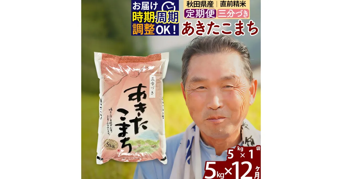 【ふるさと納税】※令和6年産 新米※《定期便12ヶ月》秋田県産 あきたこまち 5kg【3分づき】(5kg小分け袋) 2024年産 お届け時期選べる お届け周期調整可能 隔月に調整OK お米 おおもり