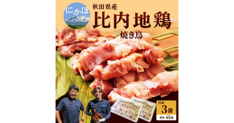 【ふるさと納税】秋田県産比内地鶏肉の焼き鳥45本セット(15本×3袋)（やきとり 焼鳥 人気 冷凍 もも肉 むね肉）　お肉 詰め合わせ セット