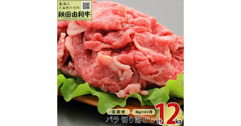 【ふるさと納税】《定期便》4ヶ月連続 秋田由利牛 バラ切り落とし 3kg（1kg×3パック）　定期便・ お肉 肉 牛肉 バラ 炒め物 黒毛和牛 赤身 サシ 4回 産地直送 冷凍