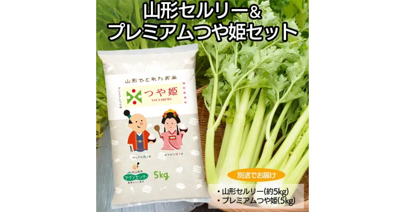 【ふるさと納税】【令和7年5月～発送】山形セルリー(ひめセルリー)＆プレミアムつや姫(特別栽培米)セット【別送でお届け】 fz22-488 山形 お取り寄せ 送料無料 ブランド米