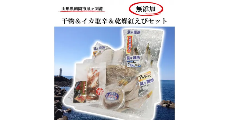 【ふるさと納税】【特別セット】浜のかあちゃんの店 鼠ヶ関港水揚干物+イカ塩辛+乾燥紅えびセット | 納税 山形 山形県 山形県鶴岡市 鶴岡市 鶴岡 特産品 魚介 魚介類 返礼品 ホッケ ほっけ ハタハタ いか イカ カレイ 干物 海の幸 加工品 ひもの