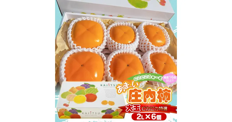 【ふるさと納税】【令和6年産先行予約】にこにこふぁーむのあまーい庄内柿　大玉ピカピカ特選　2L×6個（化粧箱入り）　糖度16度以上　K-623