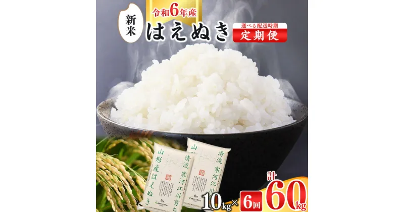 【ふるさと納税】令和6年産 《10kg 6回定期便》 山形県産 はえぬき 10kg(5kg×2袋)×6回 半年 2024年産 ／ お取り寄せ 特産 お米 精米 白米 小分け 便利 弁当 ごはん ご飯 コメ おかず おにぎり 東北 米どころ 単一原料米 ブランド米