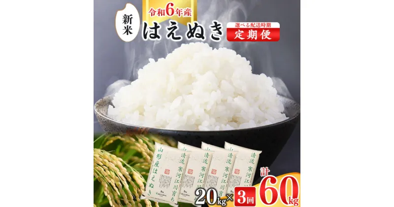 【ふるさと納税】令和6年産 《20kg 3回定期便》計 60kg 2024年産 はえぬき 《選べる配送時期》 定期便 山形県産 ／定期便 お取り寄せ お米 精米 白米 小分け 便利 弁当 ごはん ご飯 コメ おにぎり 東北 ブランド米 清流 寒河江川 20kg 10kg 5kg 選べる 配送 時期