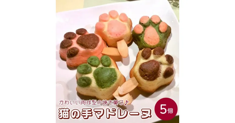 【ふるさと納税】猫の手 マドレーヌ 5個 お菓子 洋菓子 スイーツ 焼き菓子 ネコ 肉球 チョコ 苺 抹茶 プレーン 山形 わんにゃん シリーズ 山形県 上山市 0131-2301