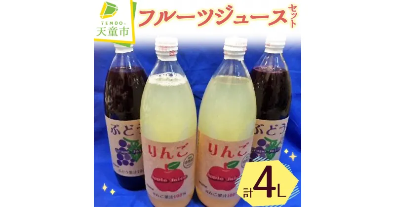 【ふるさと納税】 フルーツ ジュース セット ( 4L )1L × 4本 濃厚 100％ りんご アップル ストレート ジュース ぶどう グレープ ワイン用 ベリーA のし 贈答 ギフト プレゼント お取り寄せ 送料無料 【 山形県 天童市 】