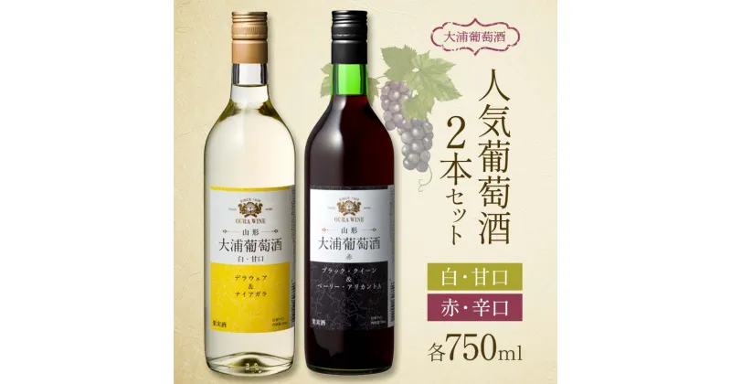 【ふるさと納税】 大浦葡萄酒 人気葡萄酒 750ml×2本セット 『(有)大浦葡萄酒』 赤ワイン 白ワイン 甘口 辛口 酒 山形県 南陽市 [1893]